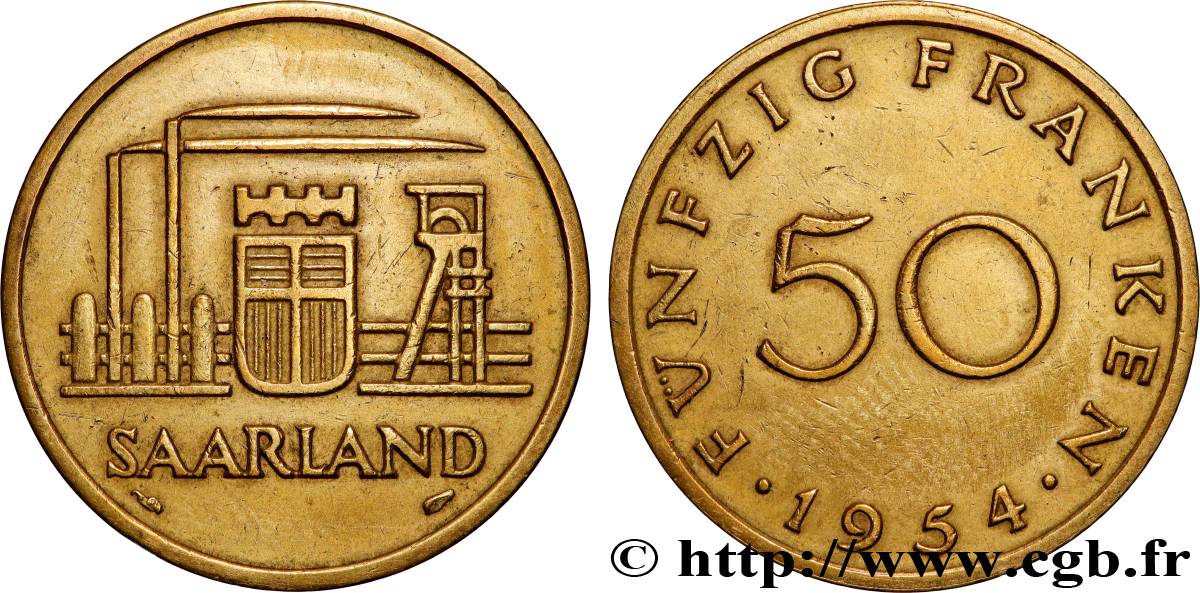 SAARLAND 50 Franken 1954 Paris q.SPL 