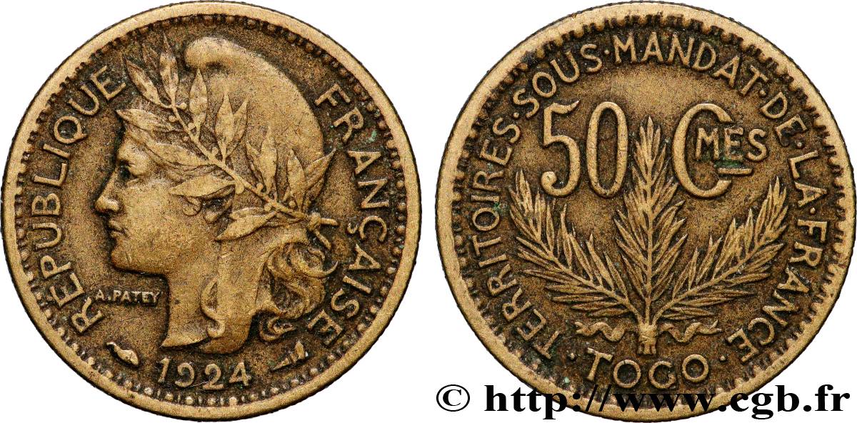 TOGO - MANDATO FRANCESE 50 Centimes 1924 Paris BB 