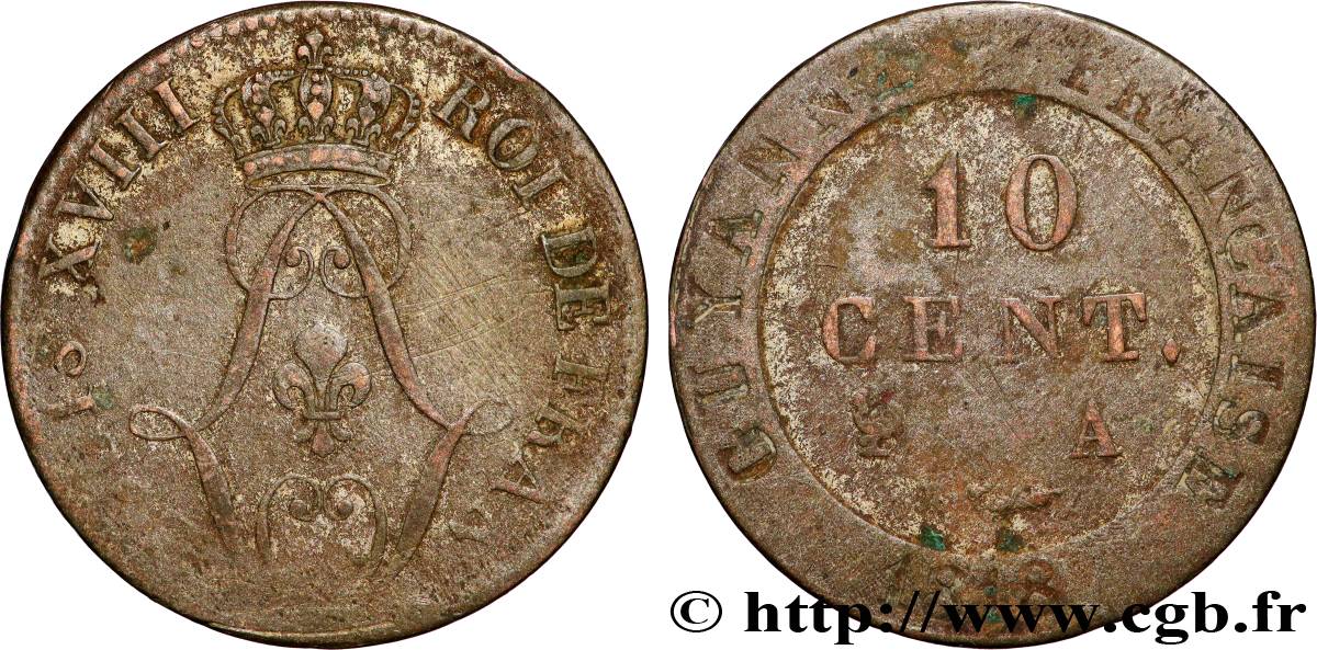 FRENCH GUYANA 10 Centimes 1818 Paris - A VF 