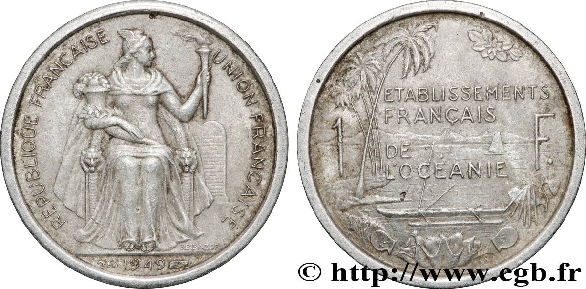 FRENCH POLYNESIA - French Oceania 1 Franc Union Française 1949 Paris XF 