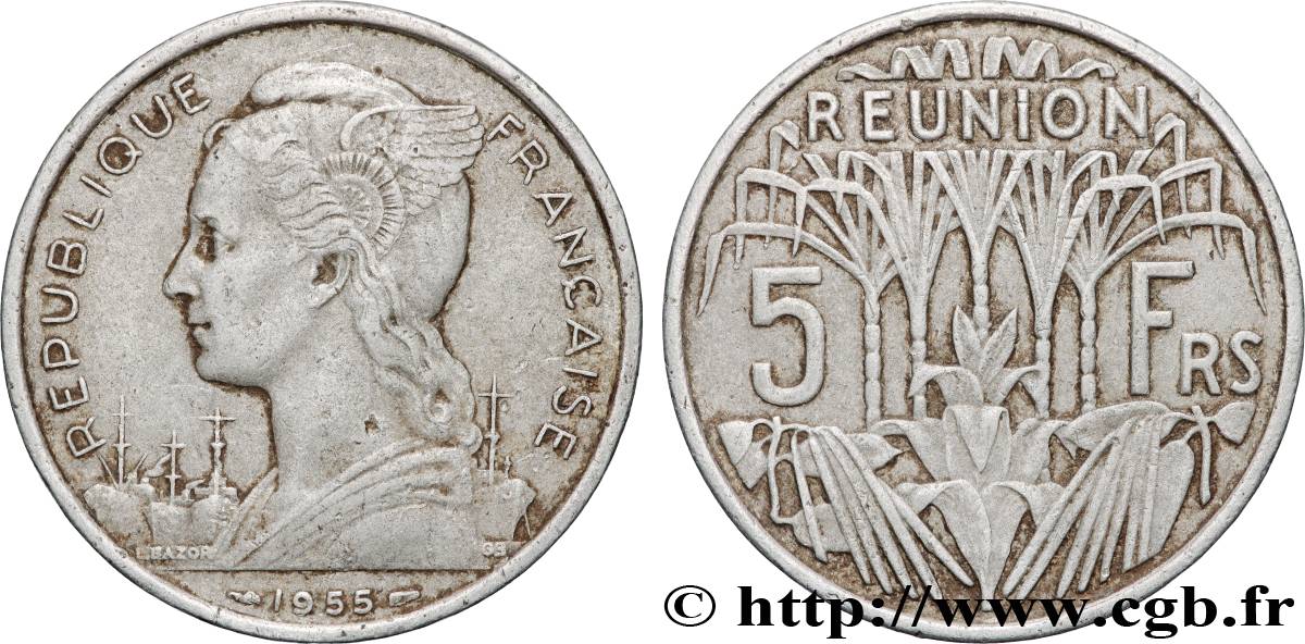 ISLA DE LA REUNIóN 5 Francs 1955 Paris MBC 