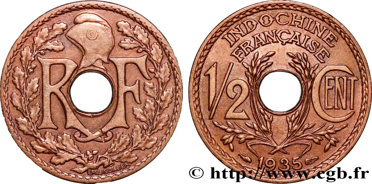 FRENCH INDOCHINA 1/2 Centième 1935 Paris XF 