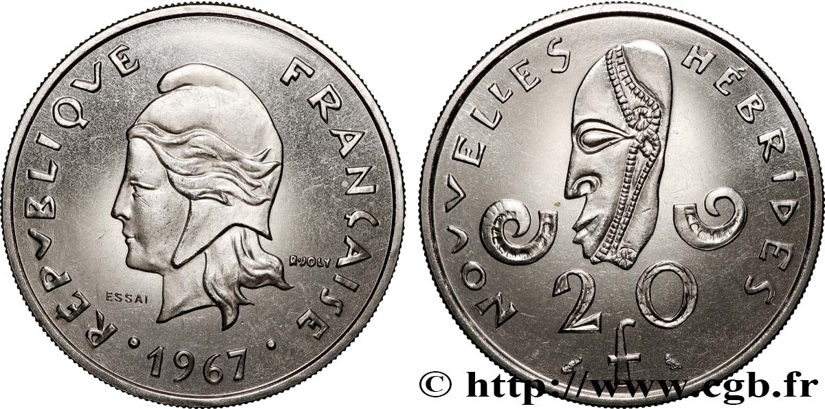 NEW HEBRIDES (VANUATU since 1980) Essai de 20 Francs 1967 Paris MS 