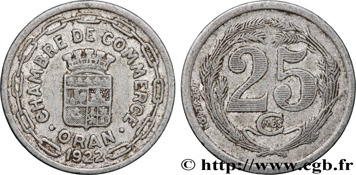 ALGERIA 25 Centimes Chambre de commerce d’Oran 1922 Oran VF 