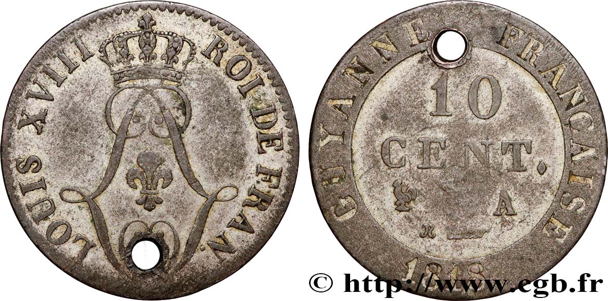 GUYANA FRANCESA 10 Centimes 1818 Paris - A BC 