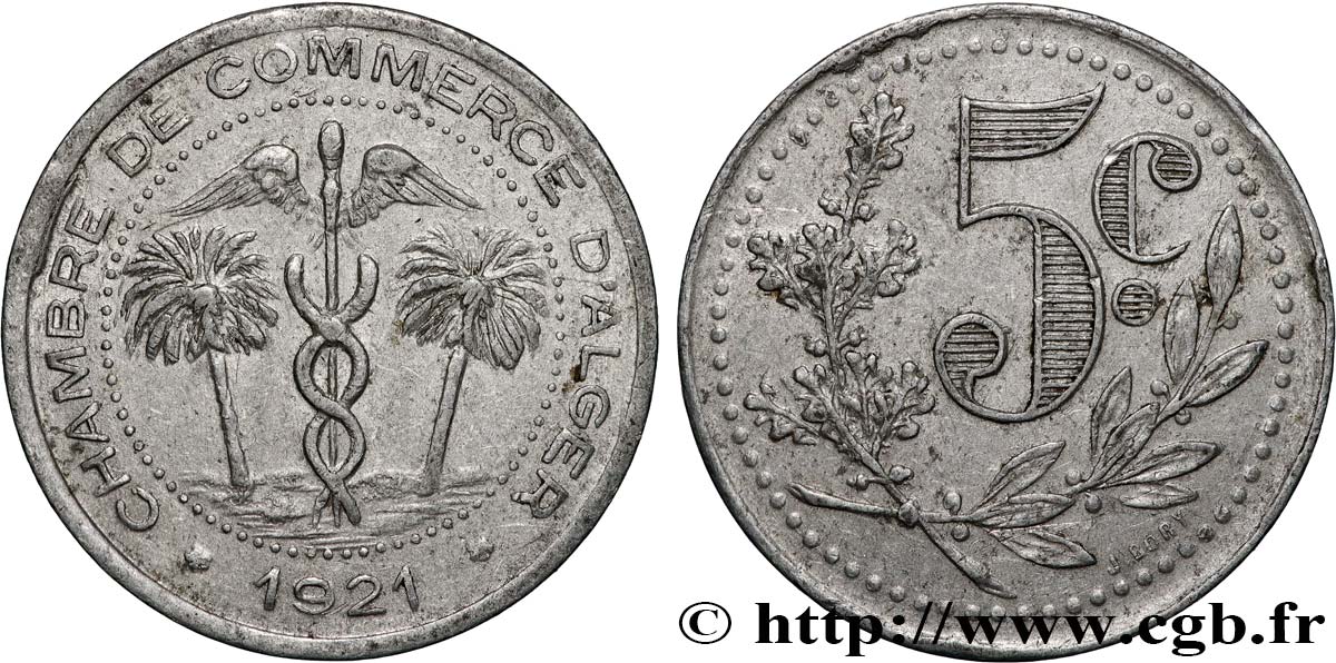 ALGÉRIE 5 Centimes Chambre de Commerce d’Alger  1921  TTB 