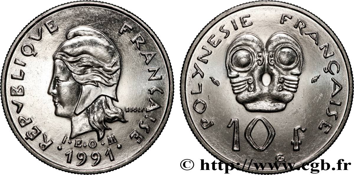 POLINESIA FRANCESE 10 Francs I.E.O.M Marianne 1991 Paris MS 