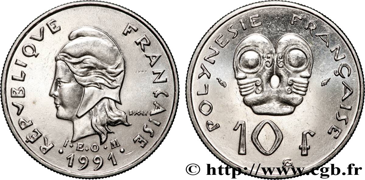 FRENCH POLYNESIA 10 Francs I.E.O.M Marianne 1991 Paris MS 