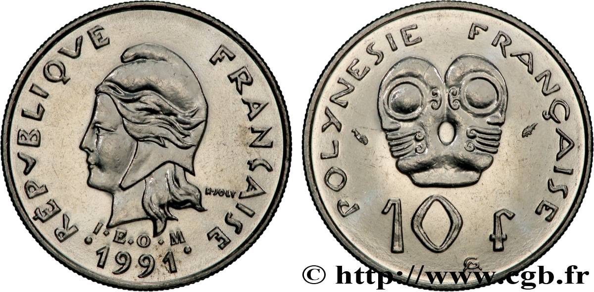 POLYNÉSIE FRANÇAISE 10 Francs I.E.O.M Marianne 1991 Paris SPL 