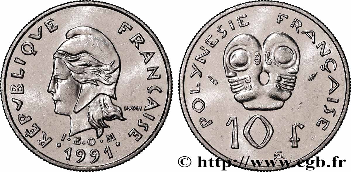 FRANZÖSISCHE-POLYNESIEN 10 Francs I.E.O.M Marianne 1991 Paris fST 