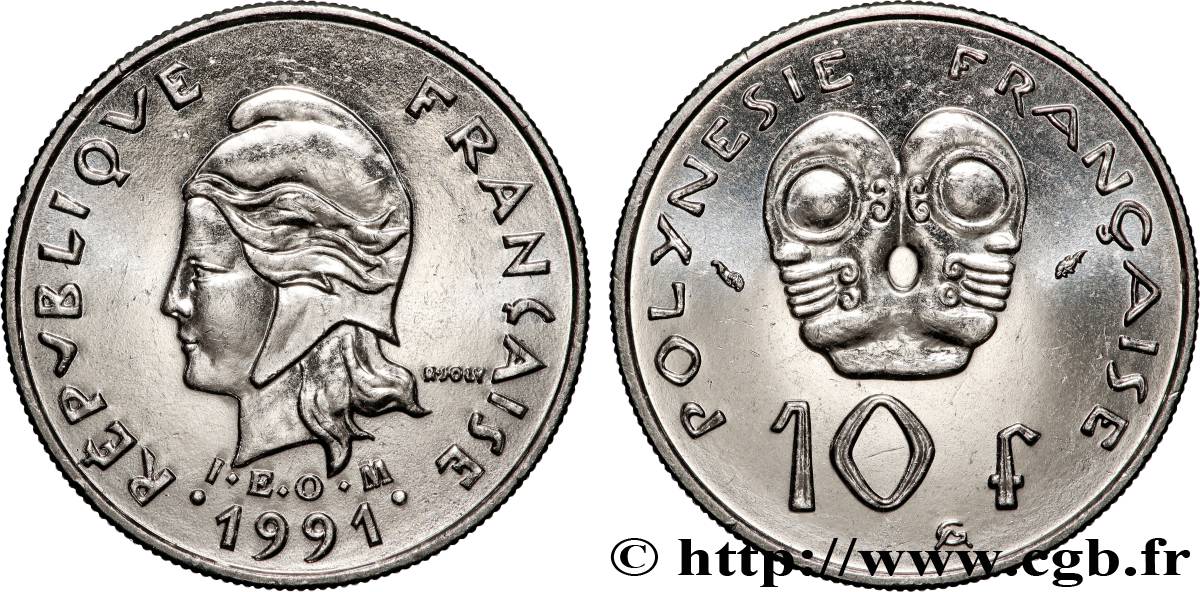 POLYNÉSIE FRANÇAISE 10 Francs I.E.O.M Marianne 1991 Paris SPL 