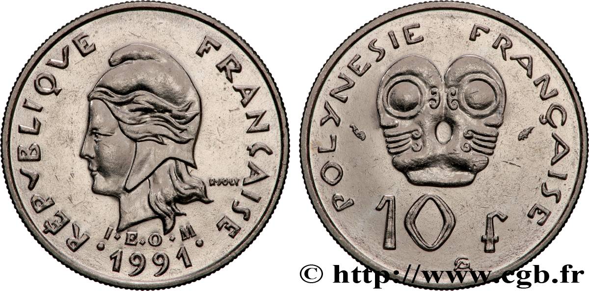 POLINESIA FRANCESE 10 Francs I.E.O.M Marianne 1991 Paris MS 