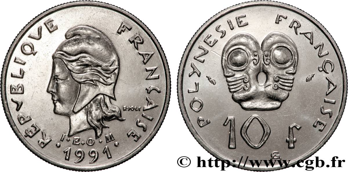 FRENCH POLYNESIA 10 Francs I.E.O.M Marianne 1991 Paris MS 