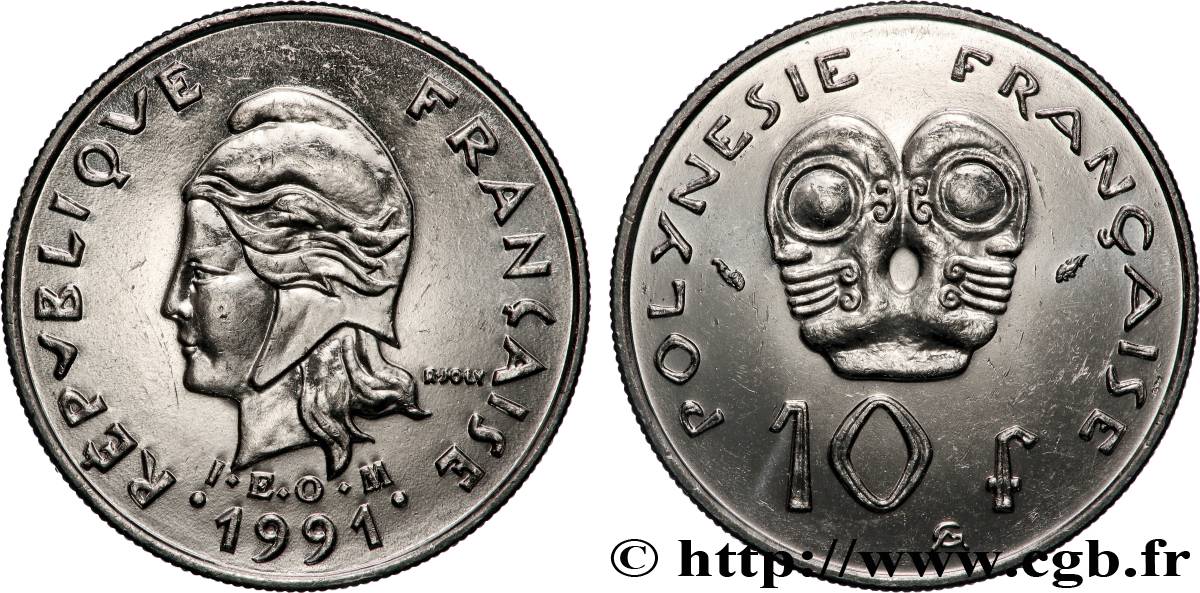 FRENCH POLYNESIA 10 Francs I.E.O.M Marianne 1991 Paris MS 