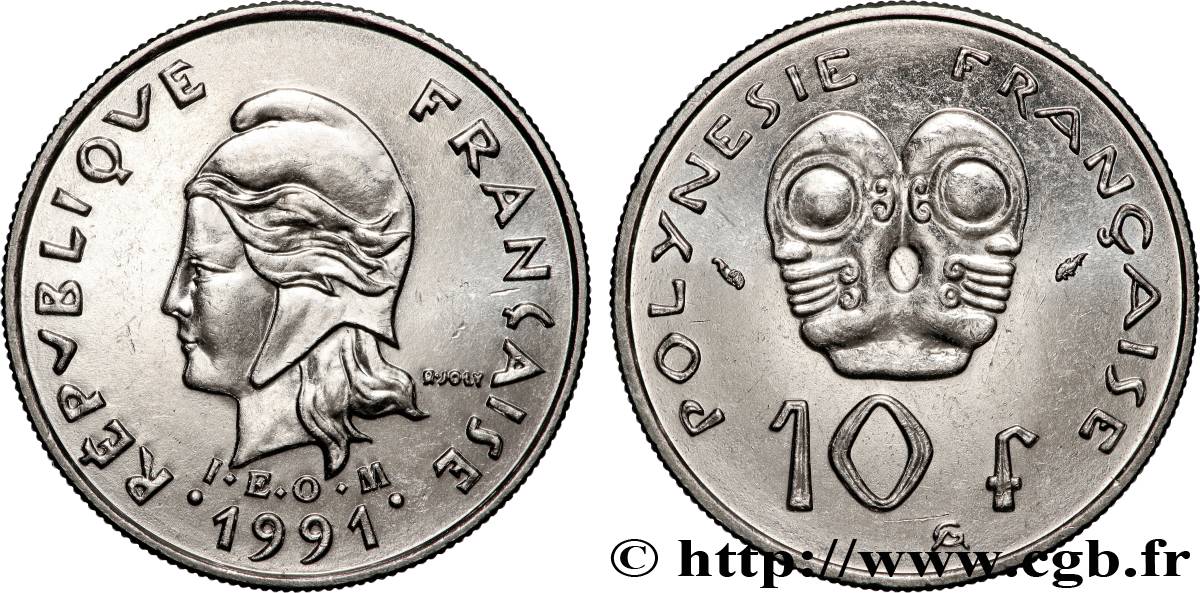FRENCH POLYNESIA 10 Francs I.E.O.M Marianne 1991 Paris MS 