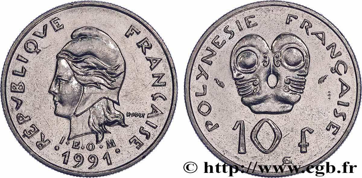 FRENCH POLYNESIA 10 Francs I.E.O.M Marianne 1991 Paris MS 