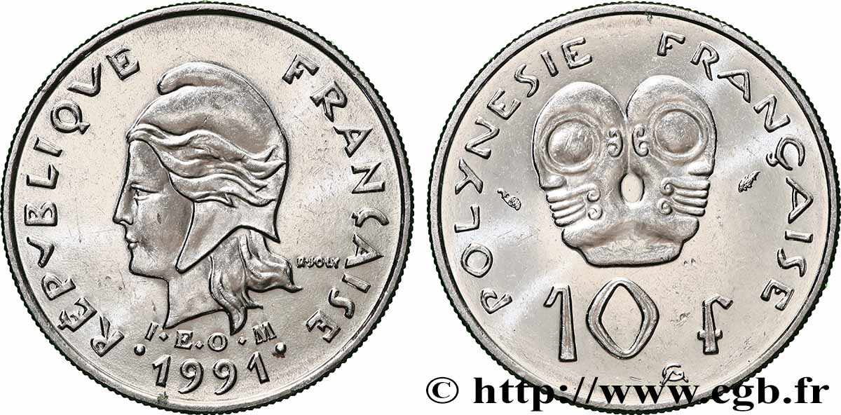 FRENCH POLYNESIA 10 Francs I.E.O.M Marianne 1991 Paris MS 