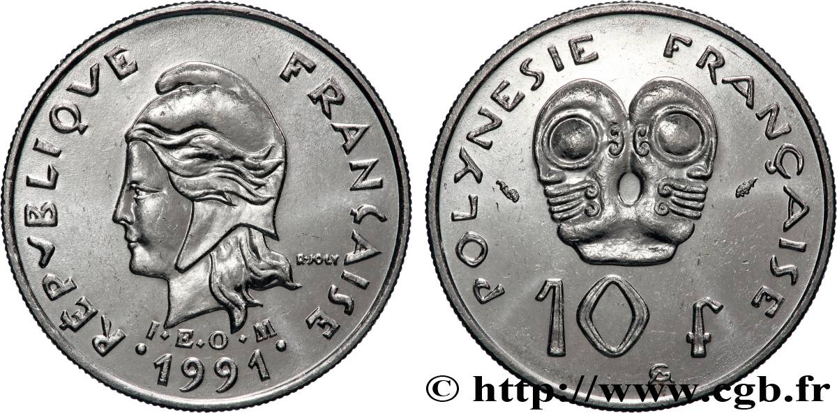 FRENCH POLYNESIA 10 Francs I.E.O.M Marianne 1991 Paris MS 