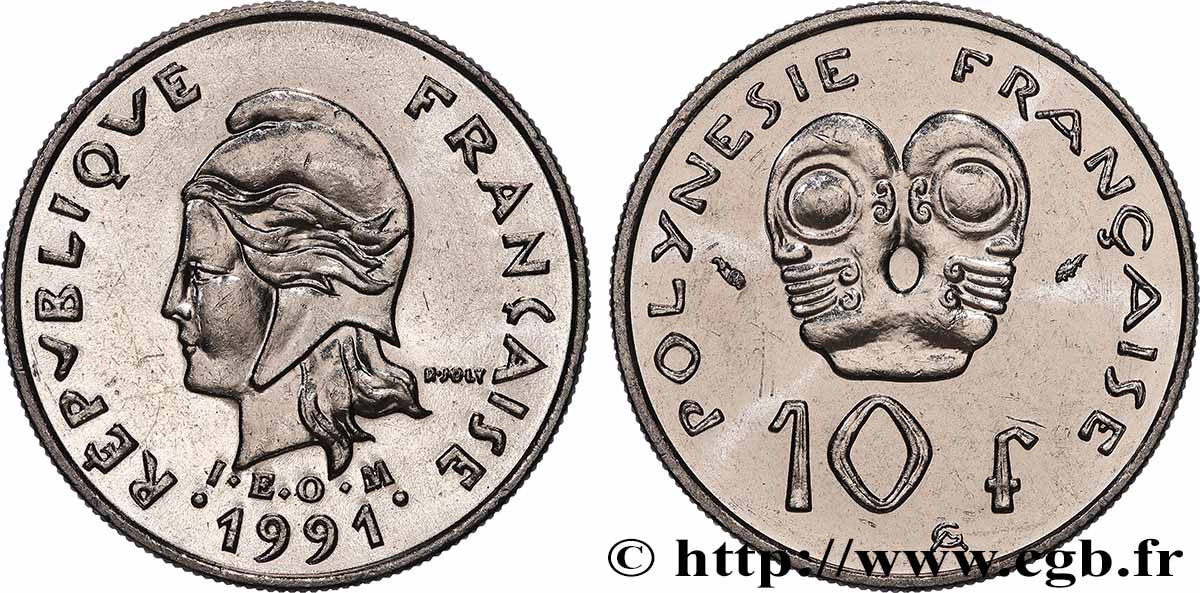 FRANZÖSISCHE-POLYNESIEN 10 Francs I.E.O.M Marianne 1991 Paris fST 