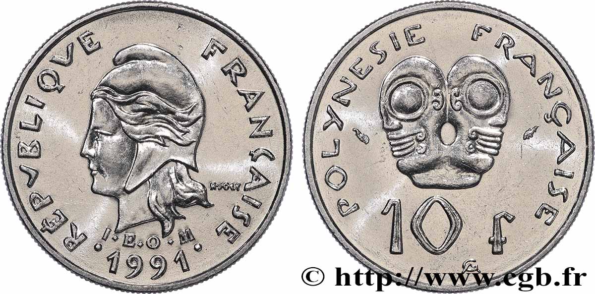 FRANZÖSISCHE-POLYNESIEN 10 Francs I.E.O.M Marianne 1991 Paris fST 