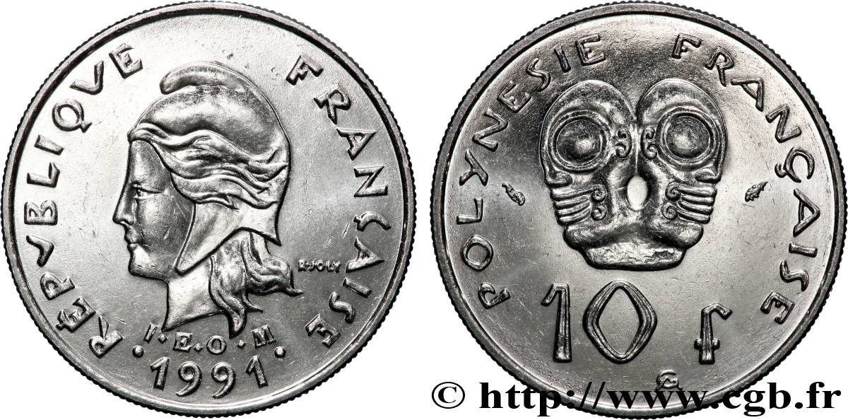 FRENCH POLYNESIA 10 Francs I.E.O.M Marianne 1991 Paris MS 