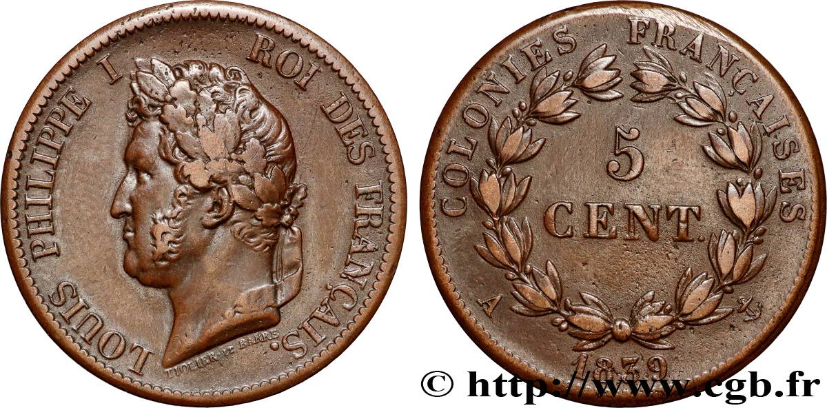 COLONIE FRANCESI - Luigi Filippo, per Guadalupa 5 Centimes Louis Philippe Ier 1839 Paris - A BB 