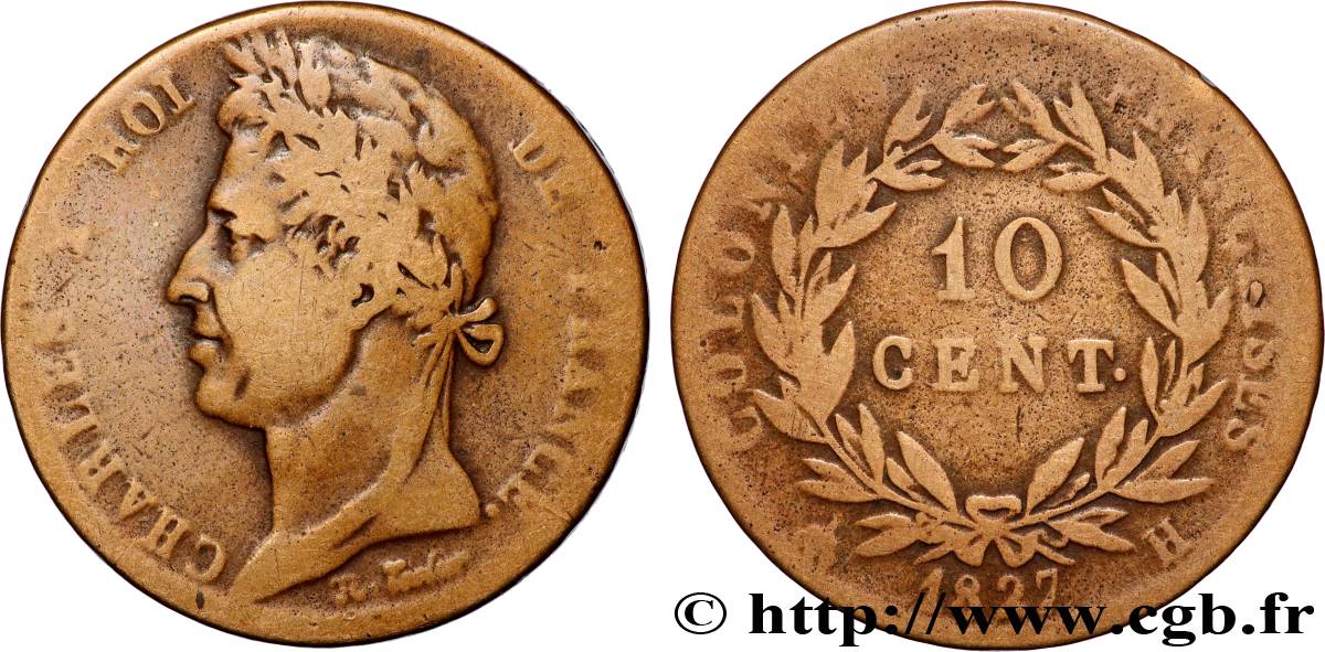 FRENCH COLONIES - Charles X, for Martinique and Guadeloupe 10 Centimes Charles X 1827 La Rochelle - H VF 