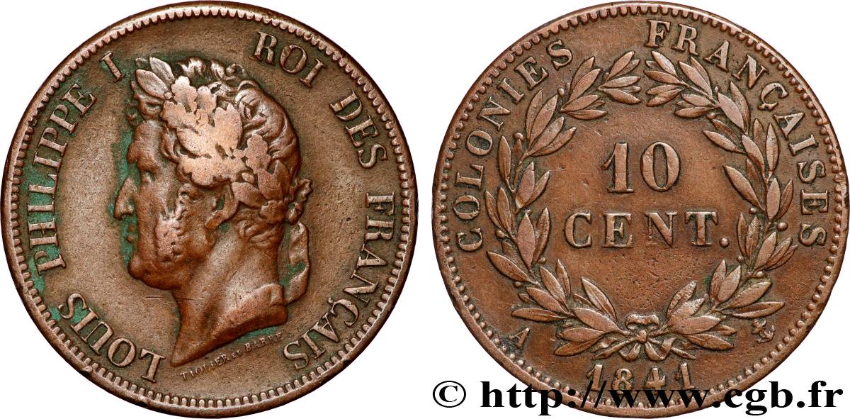 FRENCH COLONIES - Louis-Philippe for Guadeloupe 10 Centimes 1841 Paris VF 