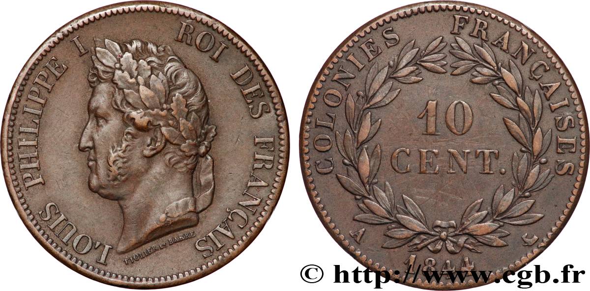 FRENCH COLONIES - Louis-Philippe for Guadeloupe 10 Centimes 1844 Paris AU 