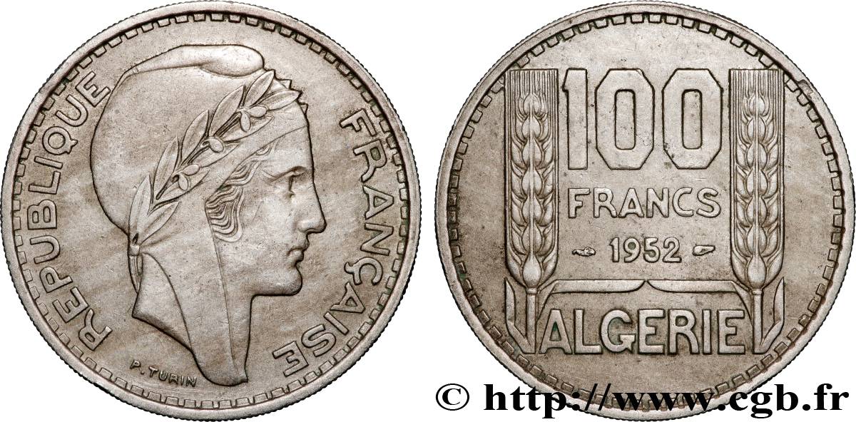 ALGÉRIE 100 Francs Turin 1952  TTB 