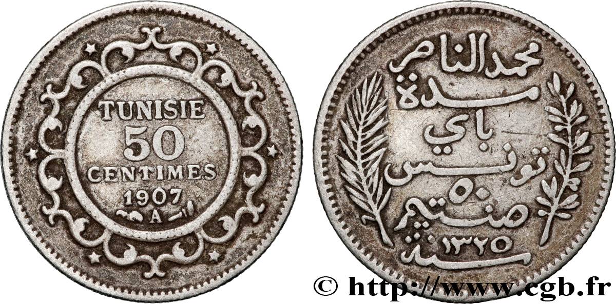 TUNESIEN - Französische Protektorate  50 Centimes AH 1325 1907 Paris SS 