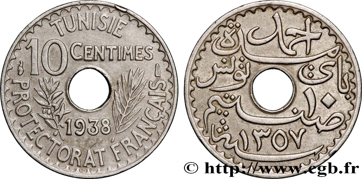 TUNISIA - French protectorate 10 Centimes AH1358 1938 Paris AU 