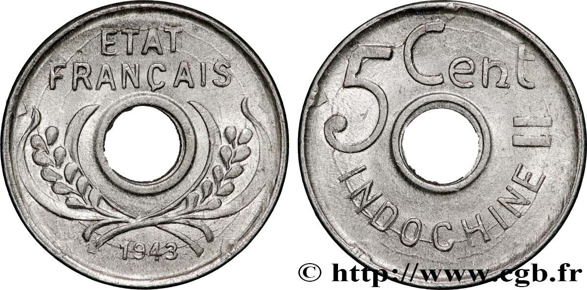 INDOCINA FRANCESE 5 Centièmes 1943 Hanoï SPL 