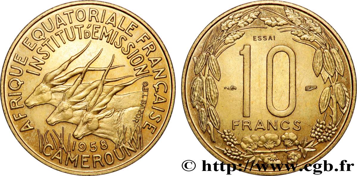 FRENCH EQUATORIAL AFRICA - CAMEROON Essai de 10 Francs 1958 Paris MS 