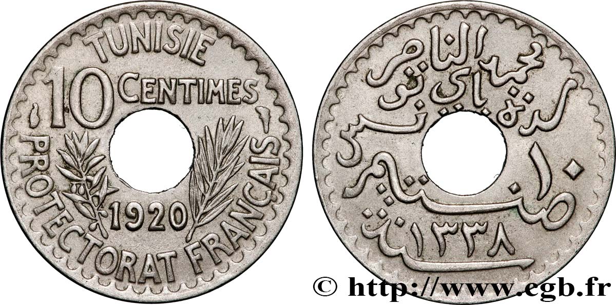 TUNISIA - French protectorate 10 Centimes AH1338 1920 Paris AU 