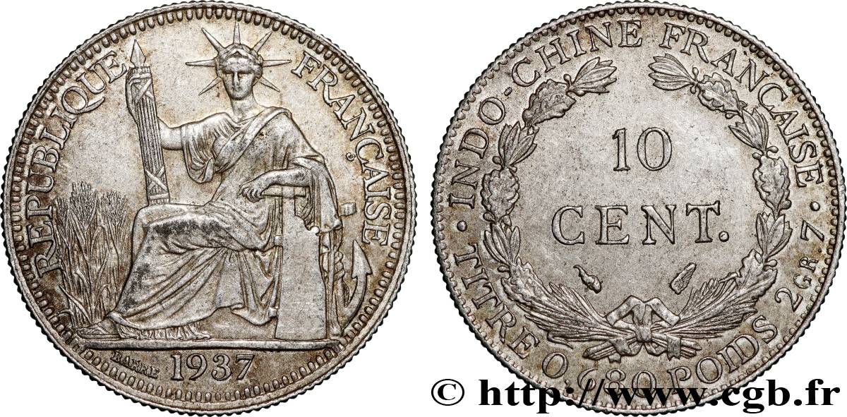 INDOCHINE FRANÇAISE 10 Centièmes 1937 Paris SPL 