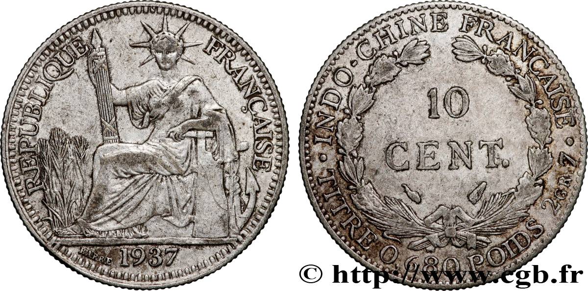 FRENCH INDOCHINA 10 Centièmes 1937 Paris AU 