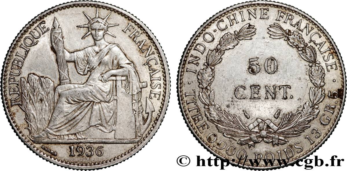 INDOCINA FRANCESE 50 Centièmes 1936 Paris q.SPL 