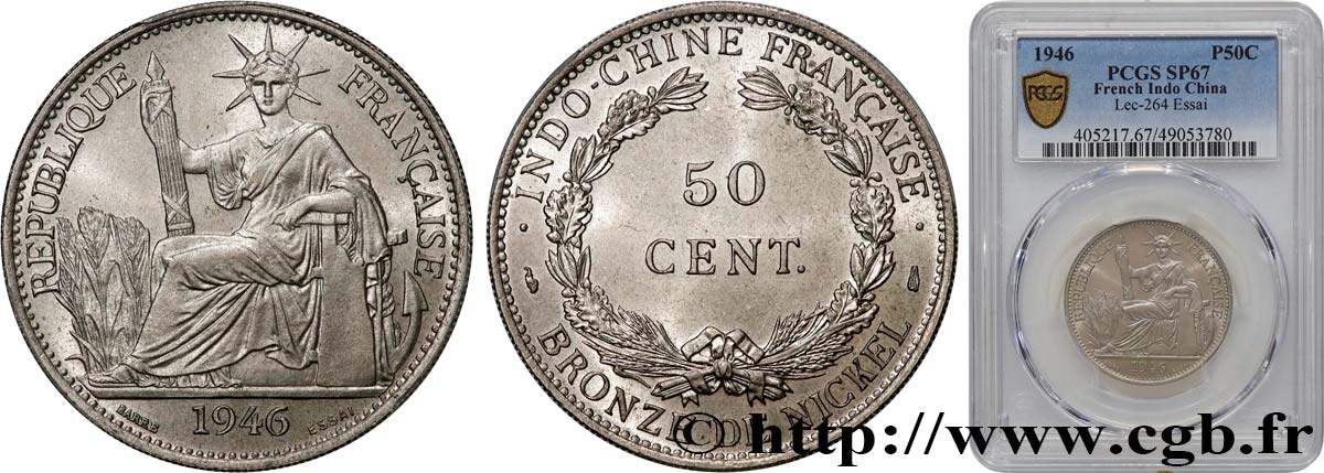 INDOCHINE FRANÇAISE 50 Centièmes essai 1946 Paris FDC67 PCGS