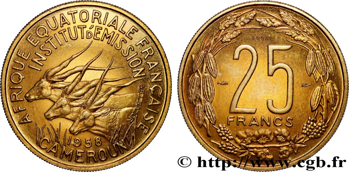 AFRICA ECUATORIAL FRANCESA - CAMERUN 25 Francs ESSAI 1958 Paris SC 