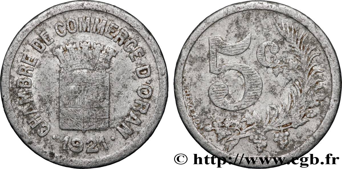 ALGERIA 5 Centimes Chambre de Commerce d’Oran 1921  VF 