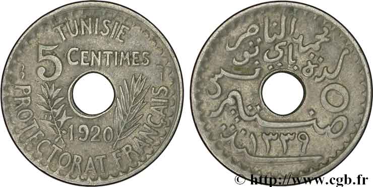 TUNISIA - Protettorato Francese 5 Centimes 1920 Paris SPL 