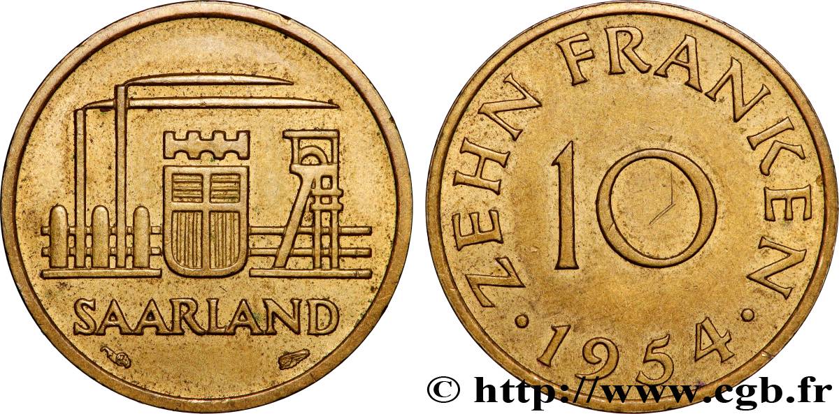 SAARLAND 10 Franken 1954 Paris AU 