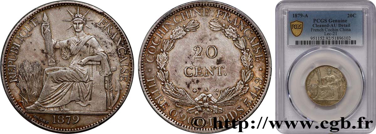 COCHINCHINE FRANÇAISE 20 Centimes 1879 Paris TTB+ PCGS