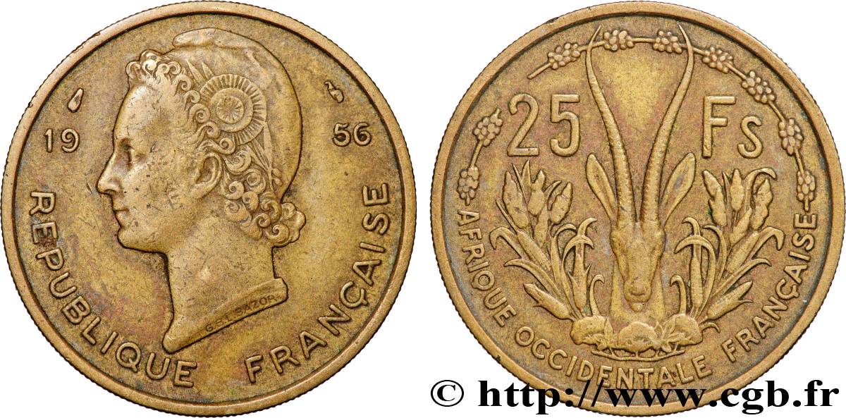 FRENCH WEST AFRICA 25 Francs 1956 Paris XF 