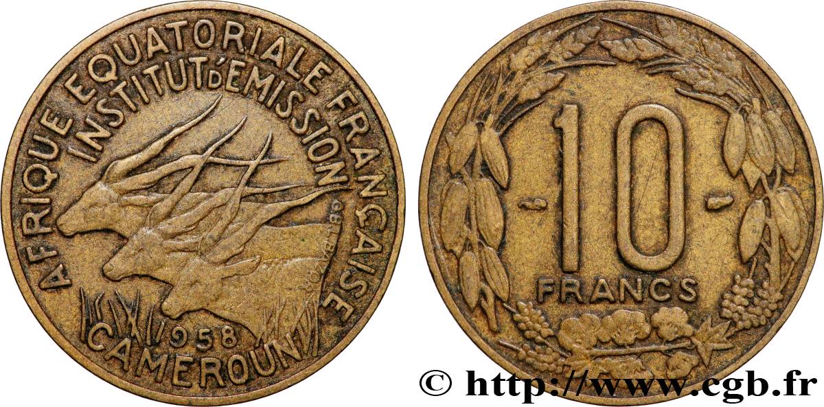 FRENCH EQUATORIAL AFRICA - CAMEROON 10 Francs 1958 Paris XF 