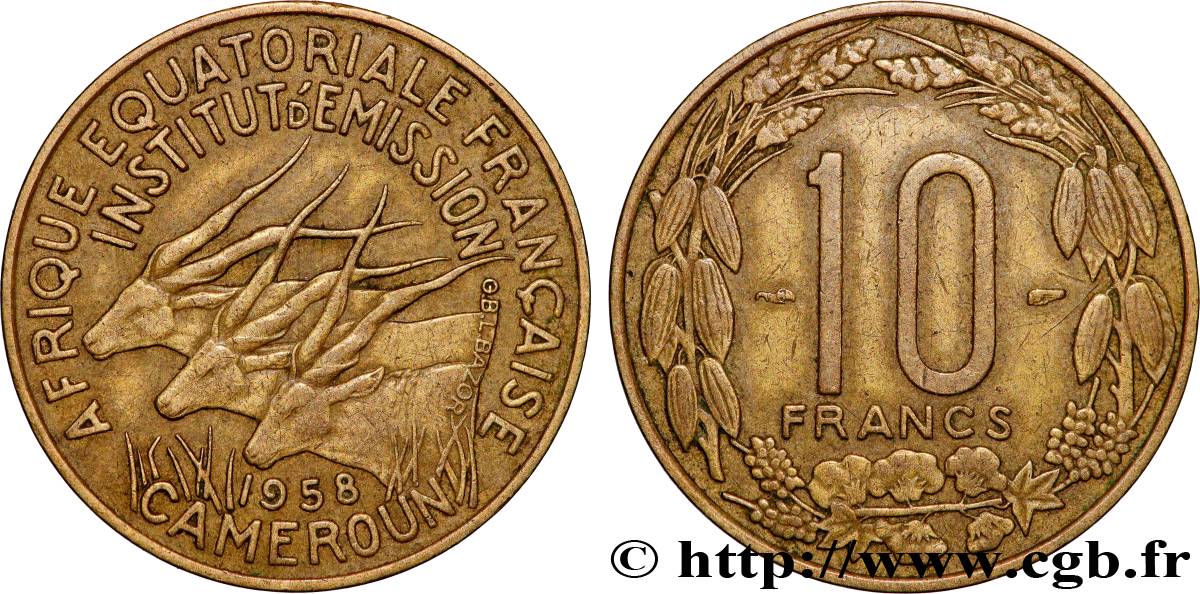 AFRICA EQUATORIALE FRANCESE - CAMERUN 10 Francs 1958 Paris q.SPL 