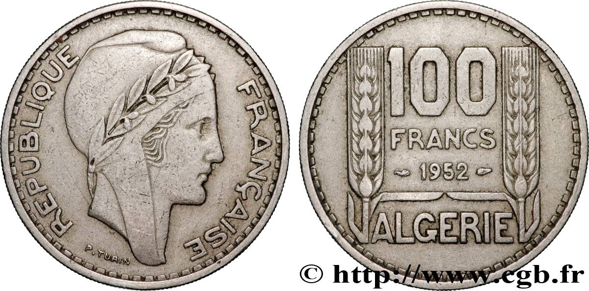 ALGERIA 100 Francs Turin 1952 Paris BB 