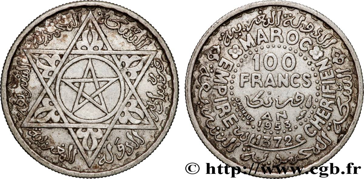 MAROCCO - PROTETTORATO FRANCESE 100 Francs AH 1372 1953 Paris BB 