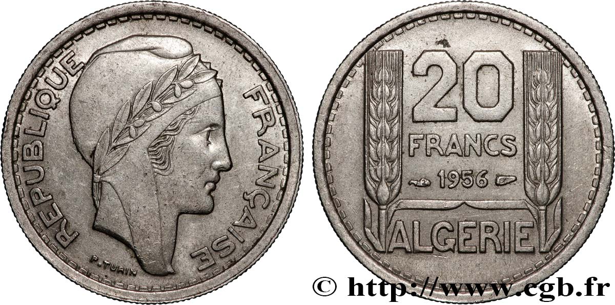 ALGERIA 20 Francs Turin 1956 Paris AU 
